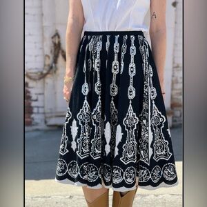 Vintage Venus USA Black and White Patterned Sequin Full A-Line Boho Skirt
